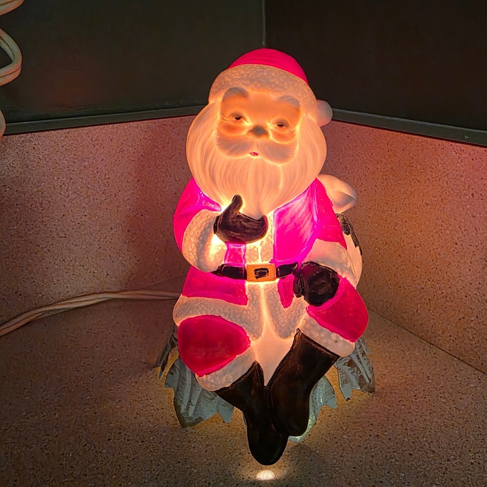 Vintage Santa Claus Ceramic Table Lamp 5" Red White Retro Christmas Decor